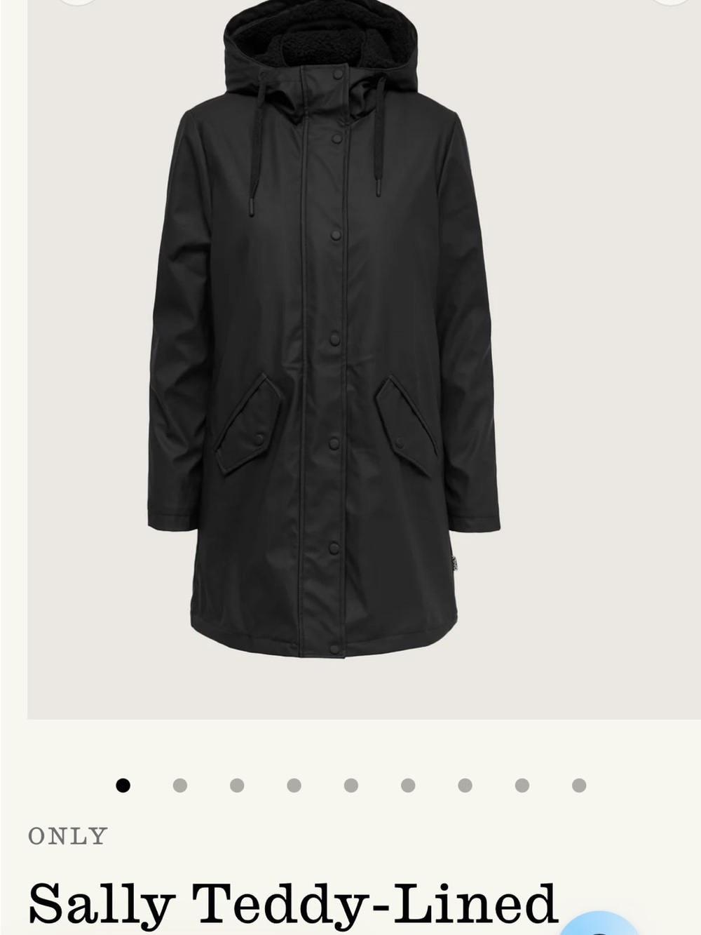 Sally Teddy-Lined Hooded Rain Coat - Black